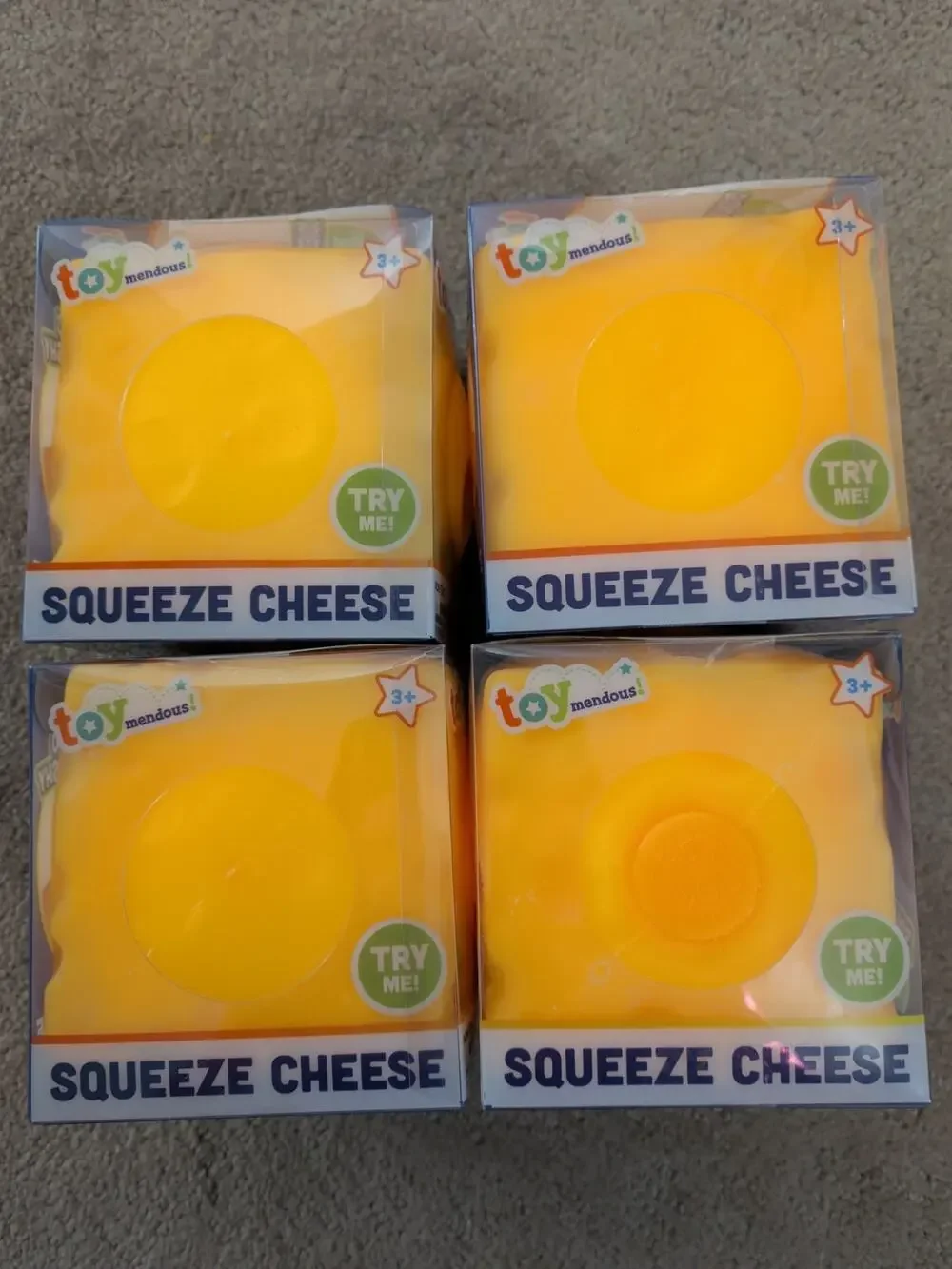 NEW Toymendous Squeeze Cheese Heavy Squeeze Toy Yellow Ages 3+ VIRAL Lot Of 4